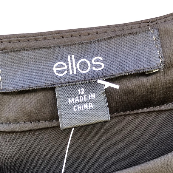 Ellos 12 Black Blouse Shirt Popover Satin Split Bell Sleeves Peep Keyhole Button - Picture 6 of 9